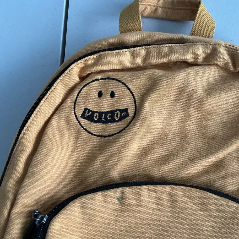 Volcom Backpack Tan Black Canvas Skate School Laptop Bag Embroidered Logo